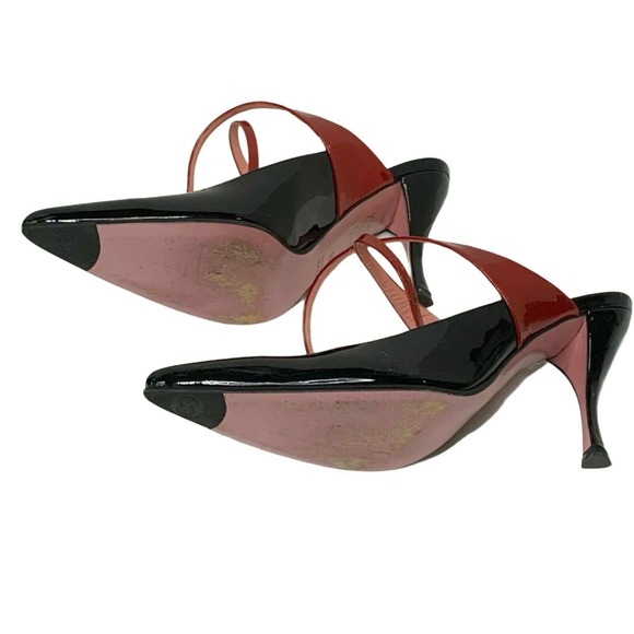 Escada Women's Shoes Heels Patent Leather Pointed Closed Toe Black Red Size 8.5 - Picture 5 of 6